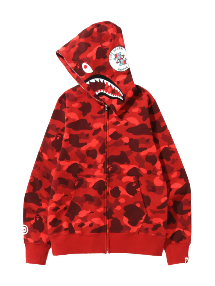 BAPE Color Camo Shark Full Zip Hoodie (SS22) – Red - Bape Hoodie