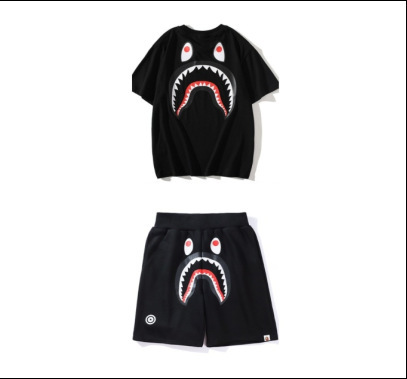 Bape Shark City Camo T Shirt Shorts Set Black